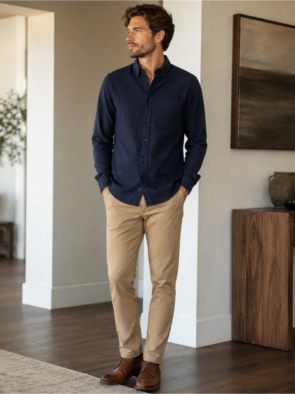 Express Men's Dark Navy Button-Up Shirt